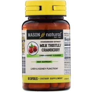 Mason Natural, Cardo Mariano/Cranberry, Limpeza do Fígado e Rins, 60 Cápsulas