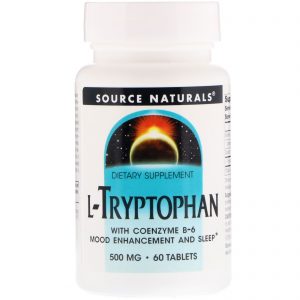 Source Naturals, L-triptofano com Coenzima B-6, 500 mg, 60 Comprimidos