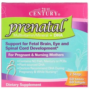 21st Century, Multivitamínico/Mineral + DHA Pré-Natal, 2 Frascos, 60 comprimidos / 60 cápsulas gelatinosas