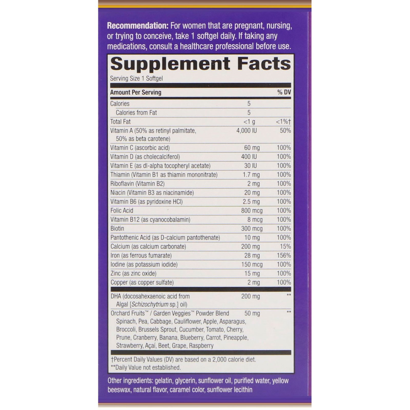 Nature's Way, Alive! Multivitamínico Pré-Natal com DHA Vegetal, Sabor Morango, 30 Cápsulas Gelatinosas - Imagem 2