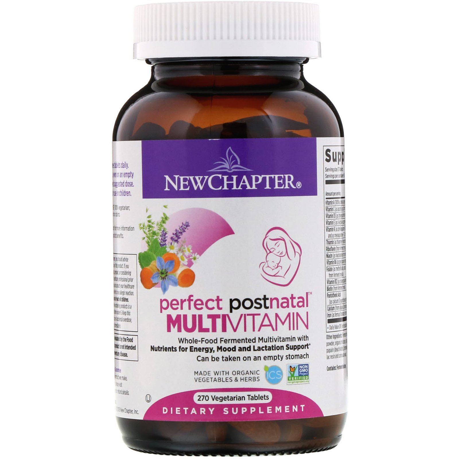 New Chapter, Perfect Postnatal Multivitamin, 270 Vegetarian Tablets - Imagem 3