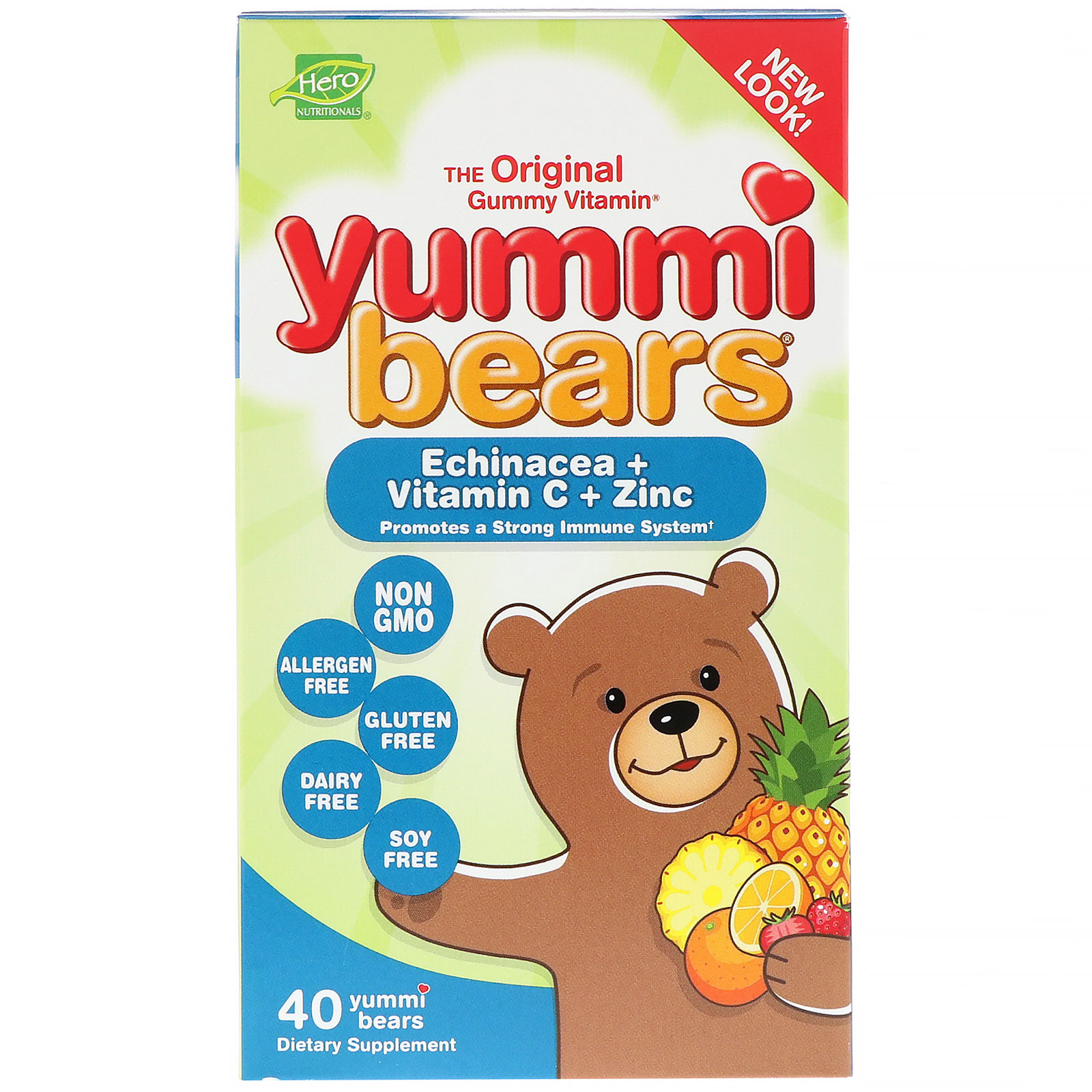 Hero Nutritional Products, Yummi Bears. Equinácea + Vitamina C + Zinco. 40 ursinhos deliciosos