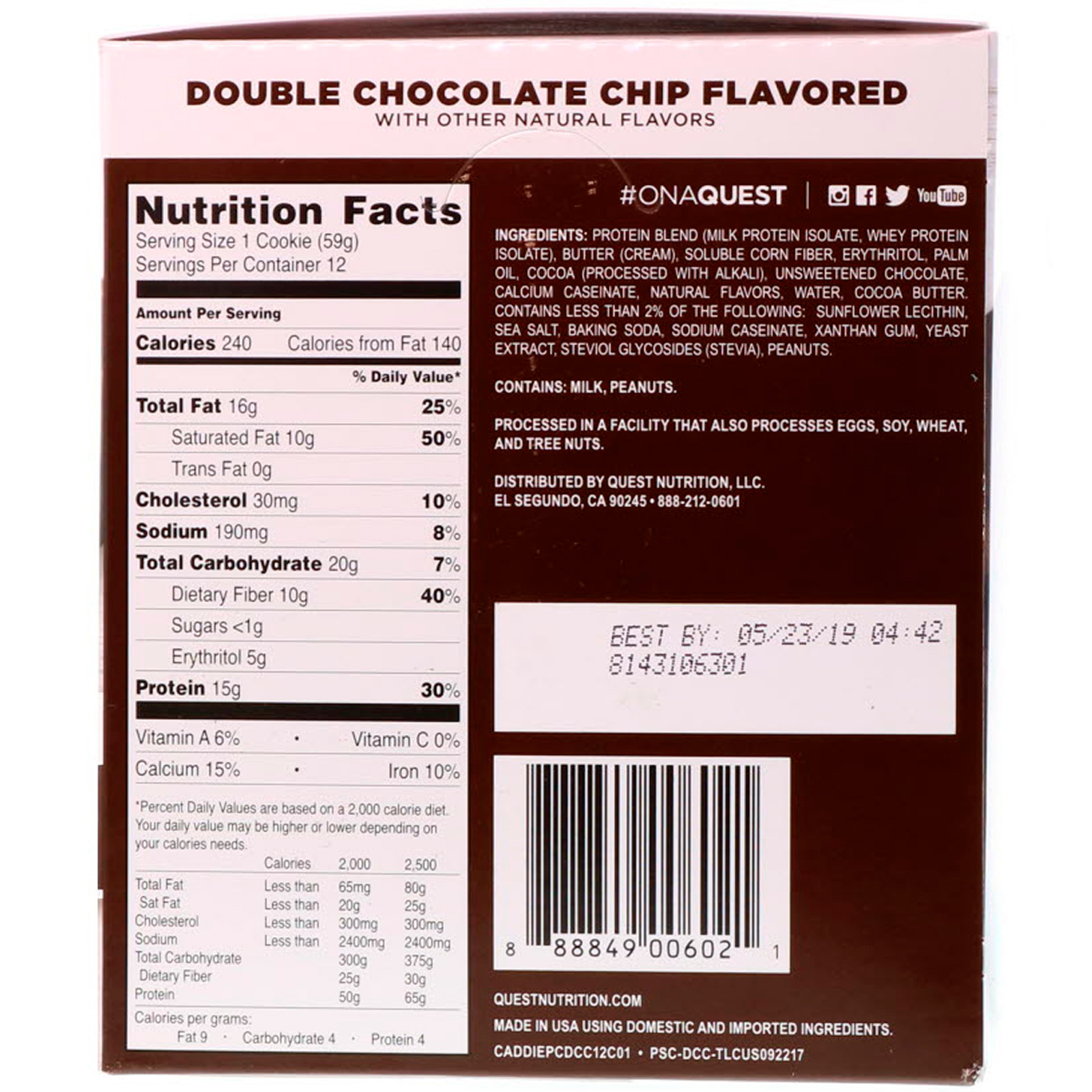 Quest Nutrition, Biscoito de Proteínas, Gotas de Chocolate Intenso, 12 Pacotes, 59 g (2,08 oz) Cada - Imagem 3