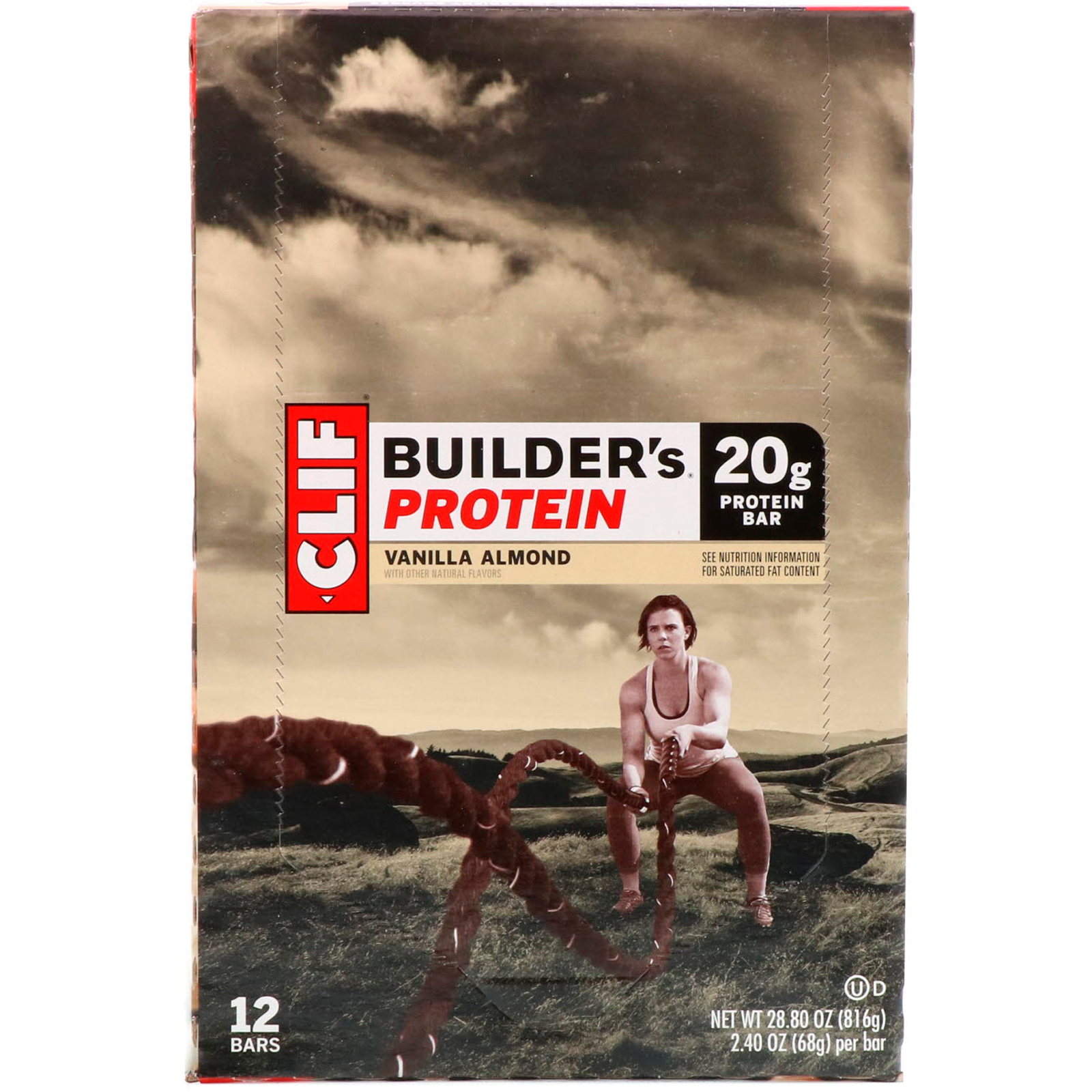 Clif Bar, Builder's Protein Bar, Vanilla Almond, 12 Bars, 2.4 oz (68 g) Each - Imagem 2