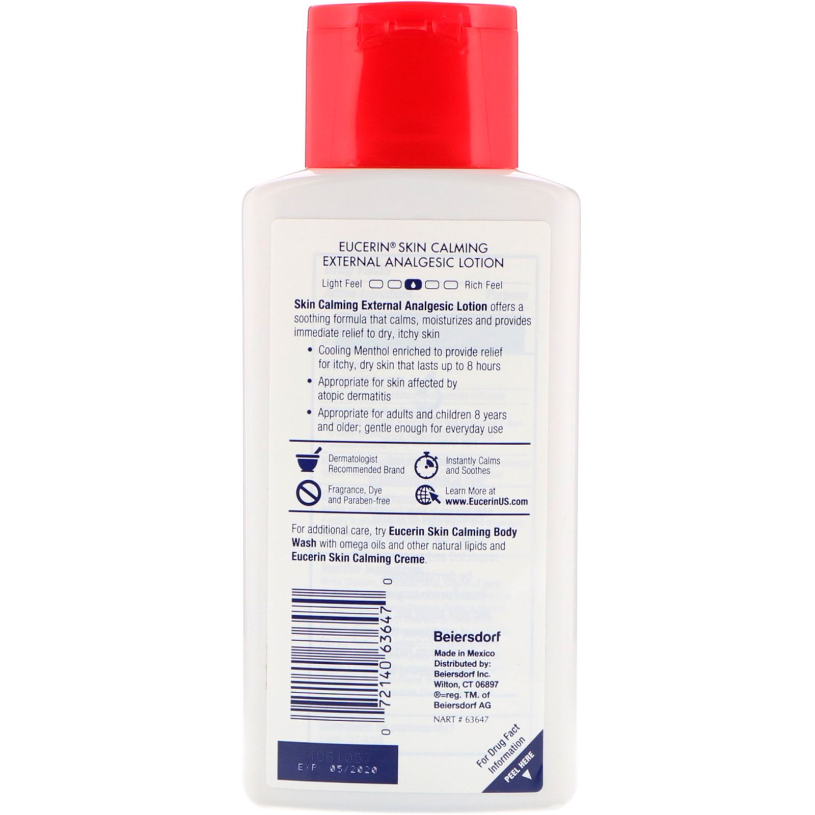 Eucerin, Calmante para a pele, Loção analgésica externa, sem fragrância, 6,8 fl oz (200 ml) - Imagem 2