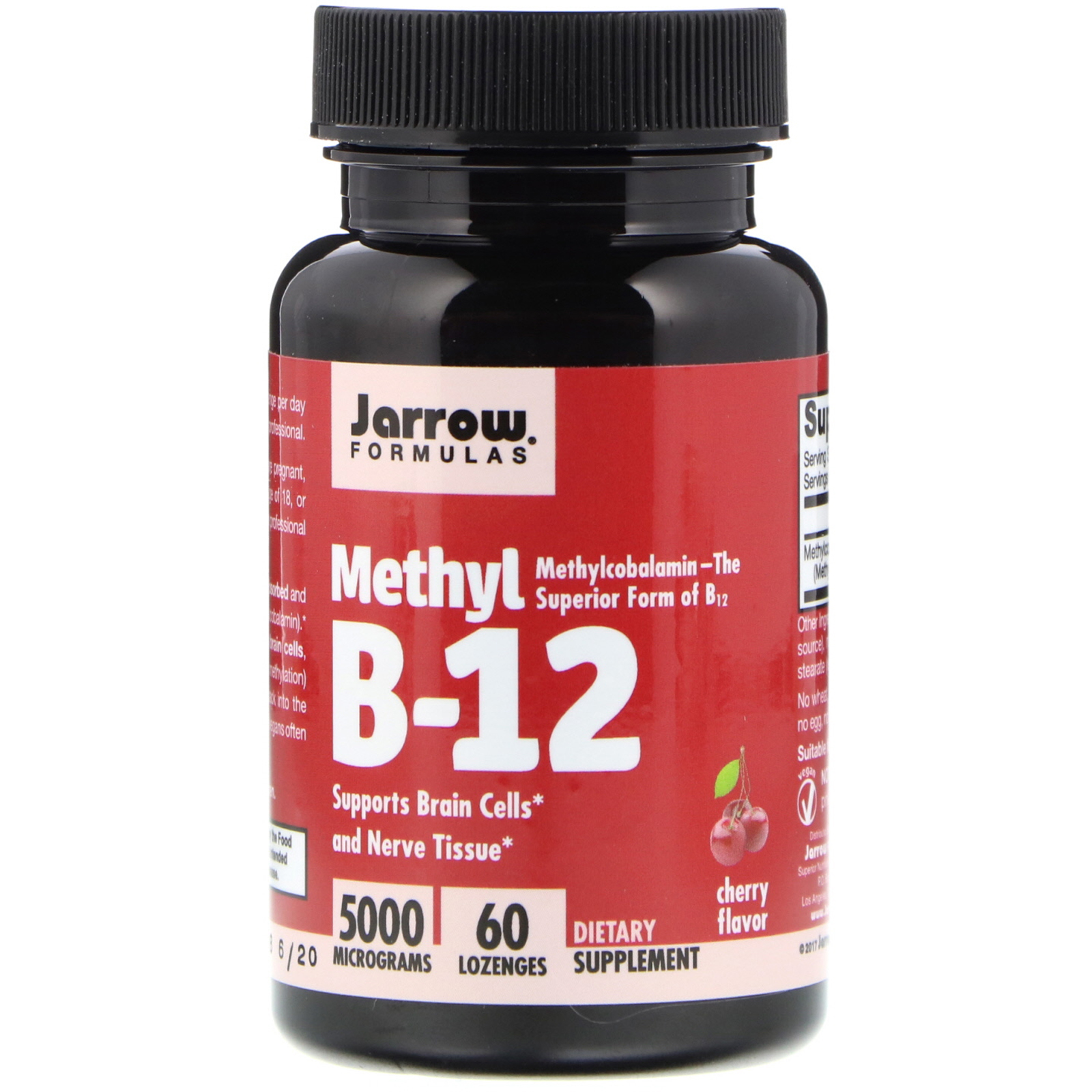 Jarrow Formulas, Metil B-12, Sabor Cereja, 5000 mcg, 60 Pastilhas