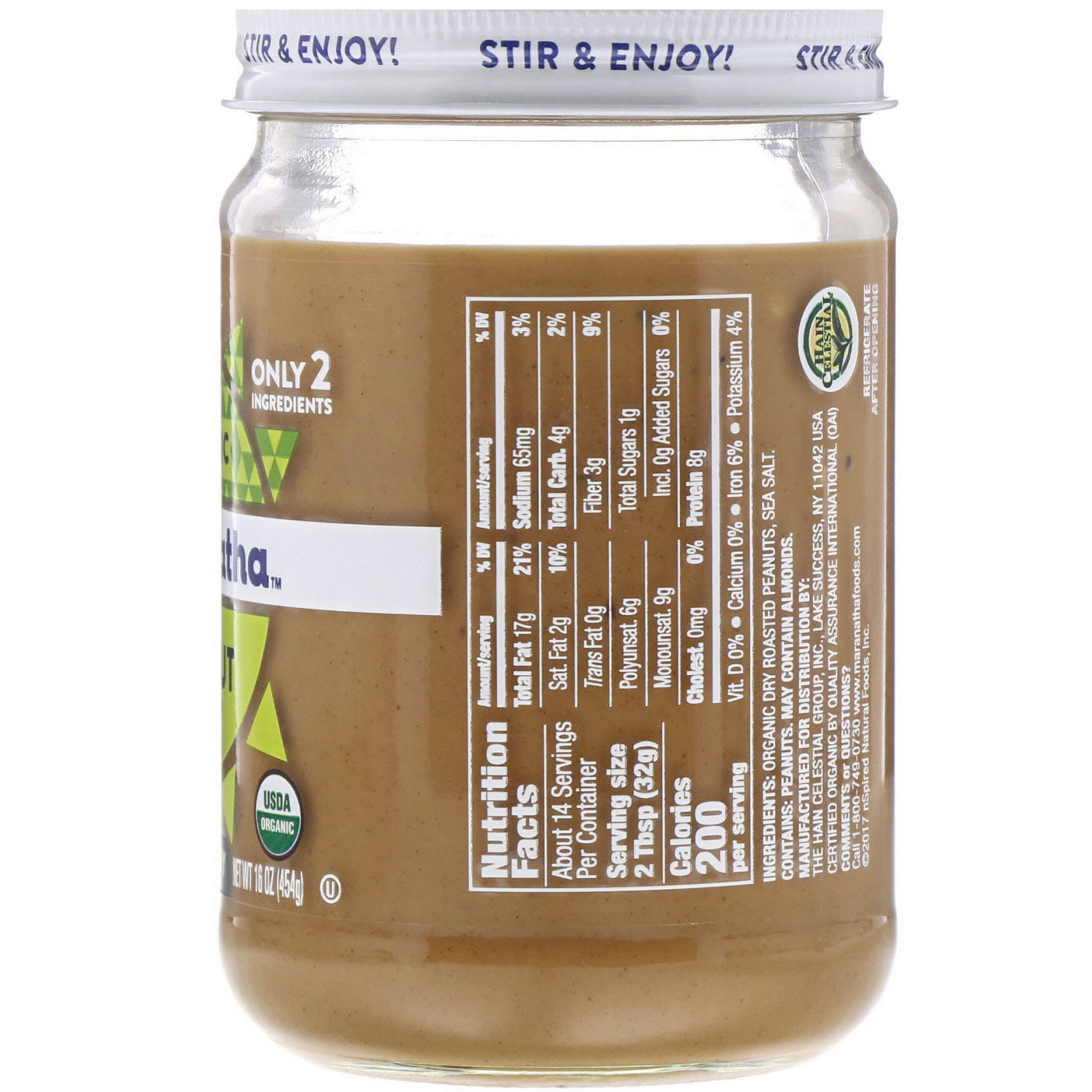 MaraNatha, Manteiga de Amendoim Orgânica, Crocante, 454 g (16 oz) - Imagem 2