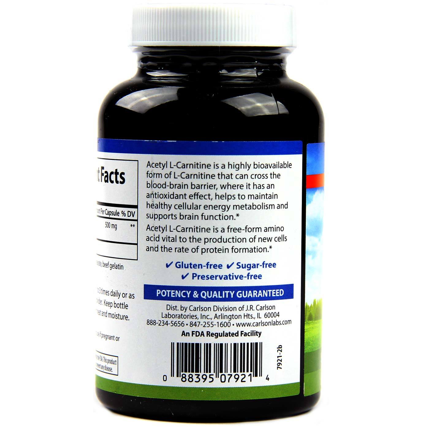 Carlson Labs, Acetil L-Carnitina - 120 Cápsulas - Imagem 3