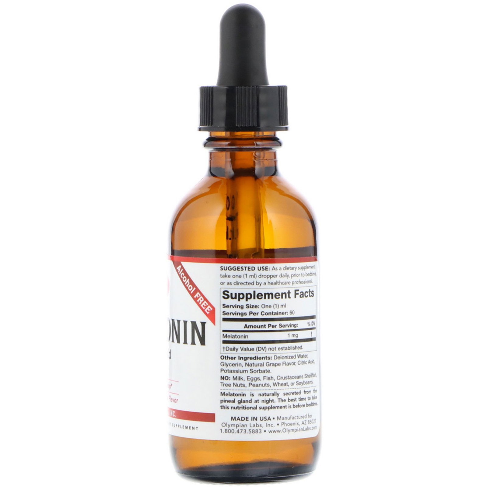 Olympian Labs, Melatonina, Sem Álcool, Sabor de Uva, 1 mg, 2 oz - Imagem 2