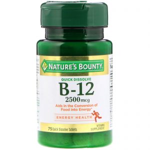 Nature's Bounty, B-12, Sabor Natural de Cereja, 2.500 mcg, 75 Comprimidos de Dissolução Rápida