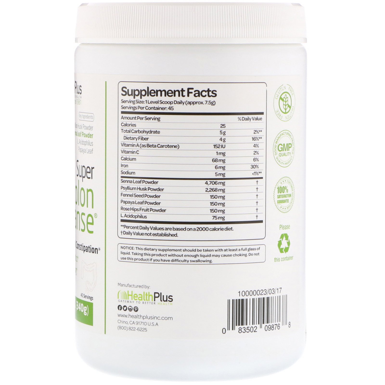 Health Plus, Super Limpeza Intestinal, 340 g (12 oz) - Imagem 2