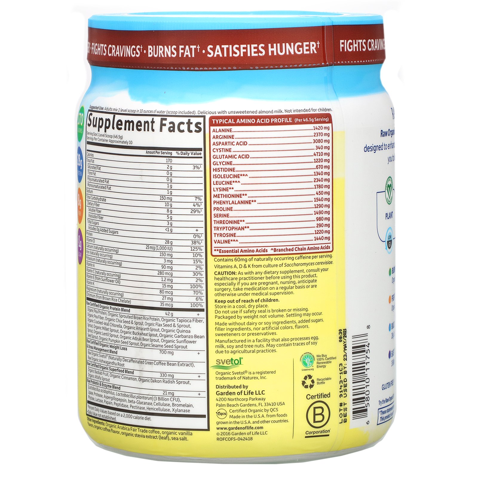 Garden of Life, RAW Organic Fit, High Protein for Weight Loss, Coffee, 16.40 oz (465 g) - Imagem 3