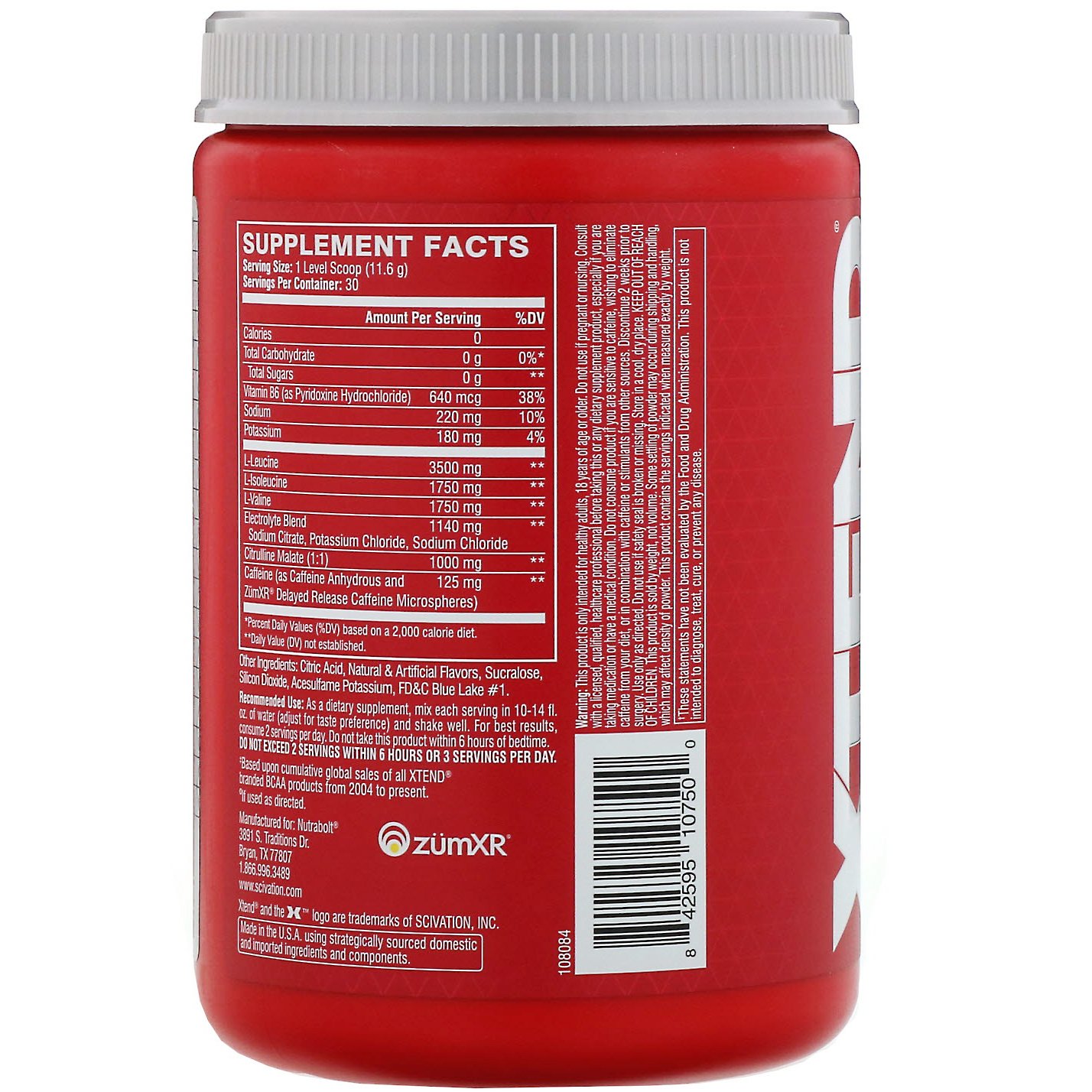 Scivation, Xtend Energy, 7G BCAA, Blue Raspberry Ice, 348 g (12,3 oz) - Imagem 2