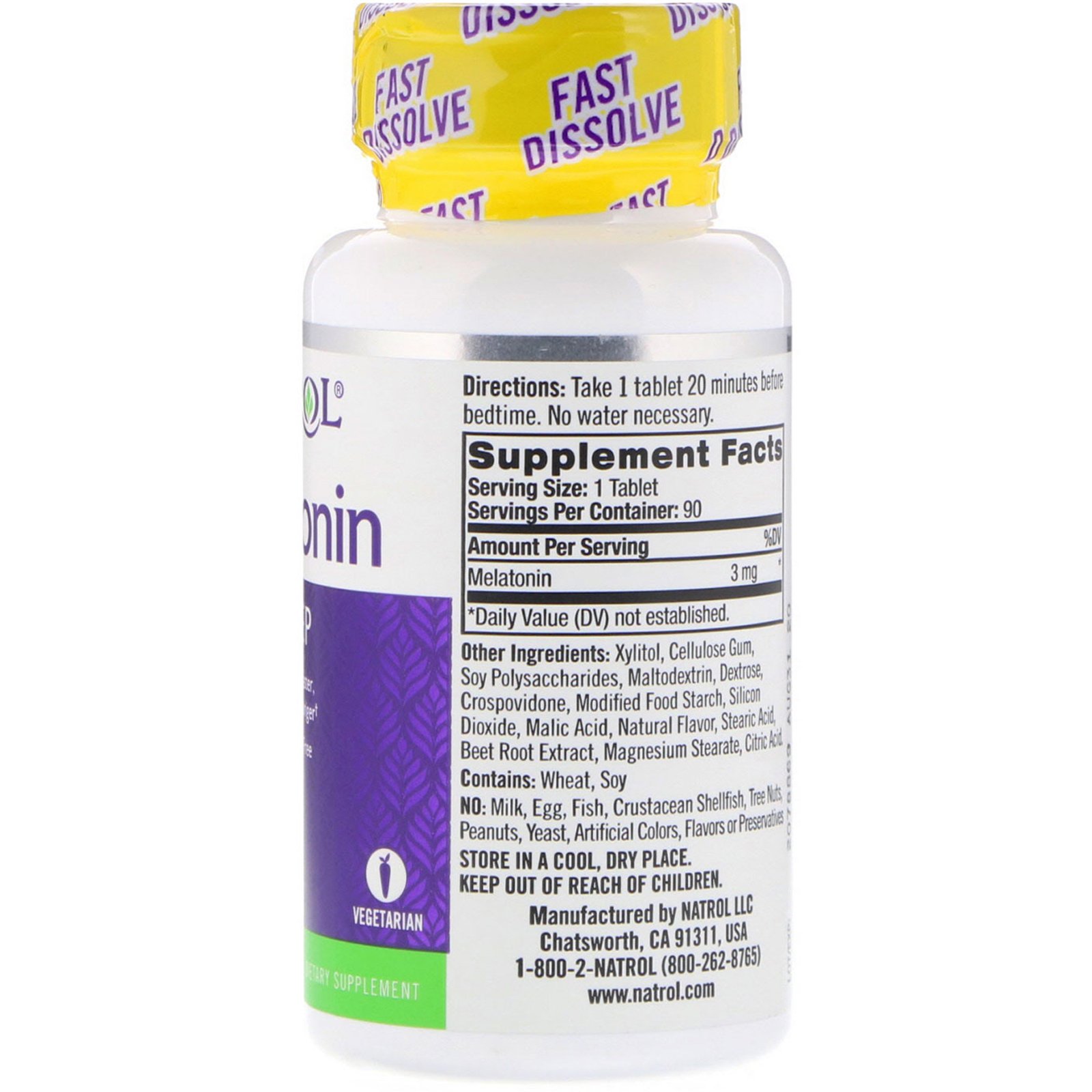 Natrol, Melatonina, dissolução rápida, sabor morango, 3 mg, 90 comprimidos - Imagem 2