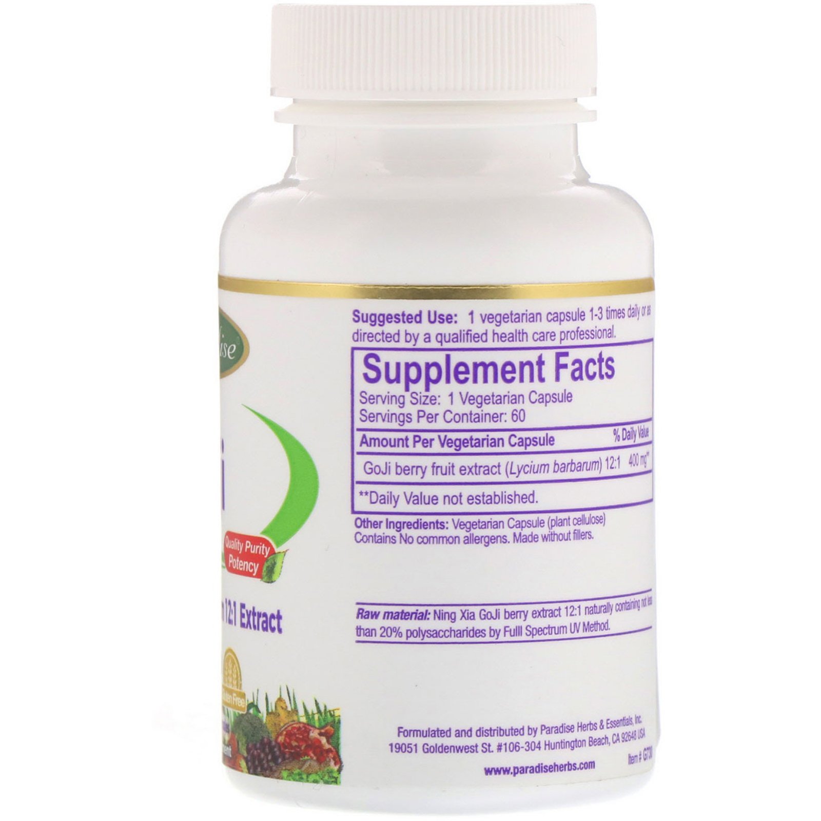 Paradise Herbs, GoJi, 60 Vegetarian Capsules - Imagem 2