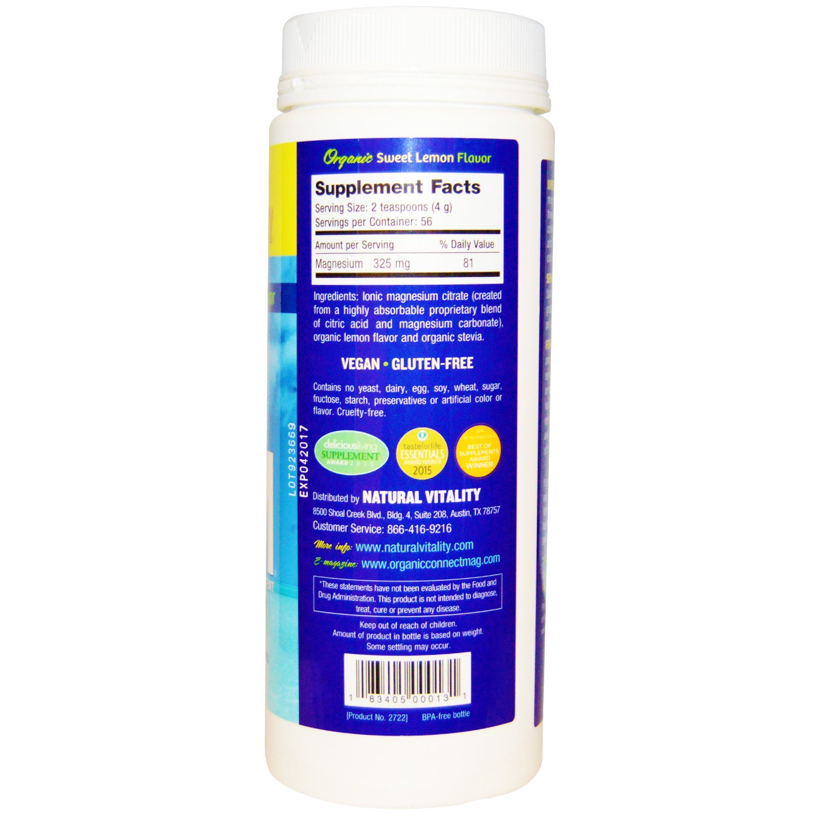 Natural Vitality, Natural Calm, Bebida Antiestresse, Sabor Orgânico de Limão Doce, 226 g (8 oz) - Imagem 2