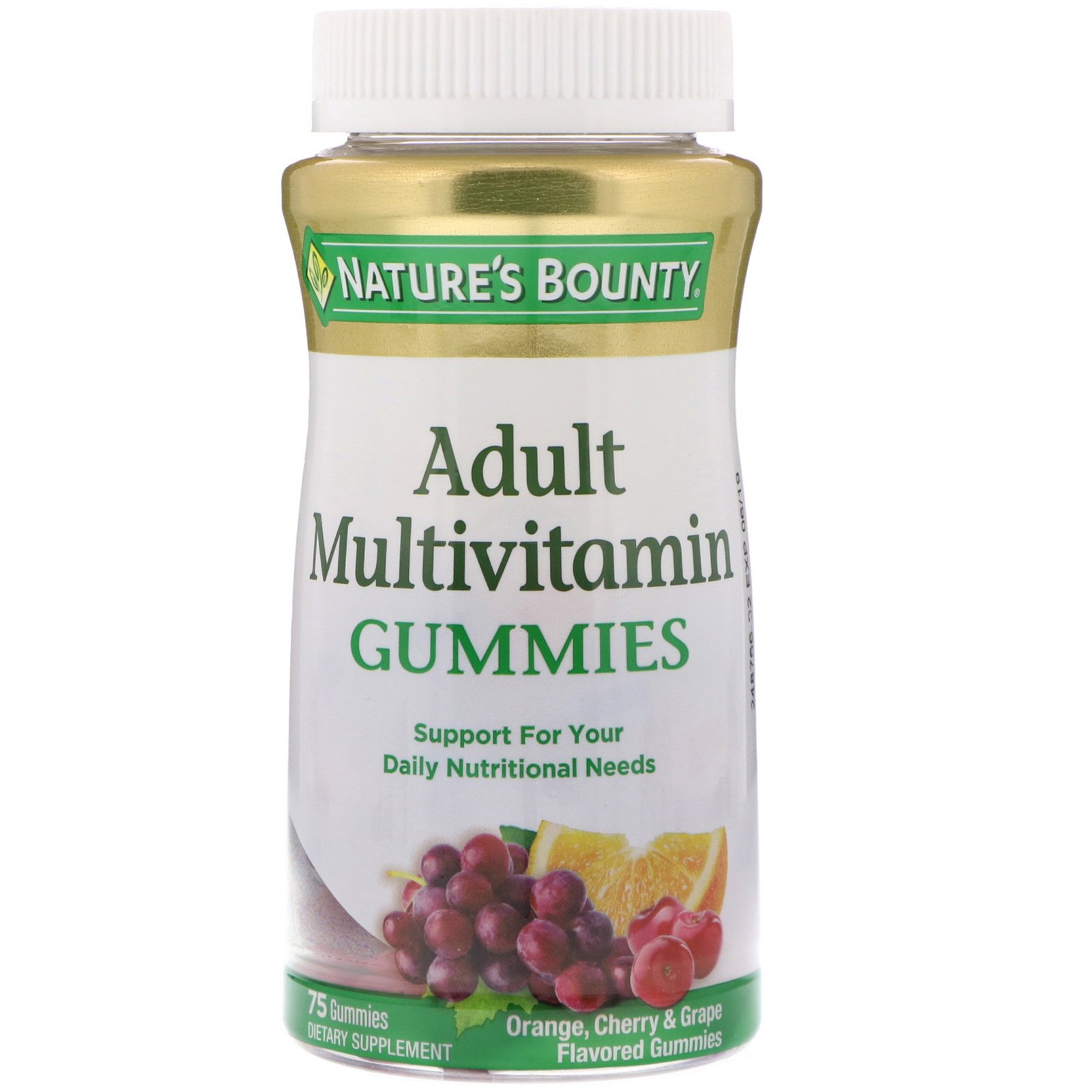 Nature's Bounty, Jujubas Multivitamínicas para Adultos, Sabores Laranja, Cereja e Uva, 75 Jujubas
