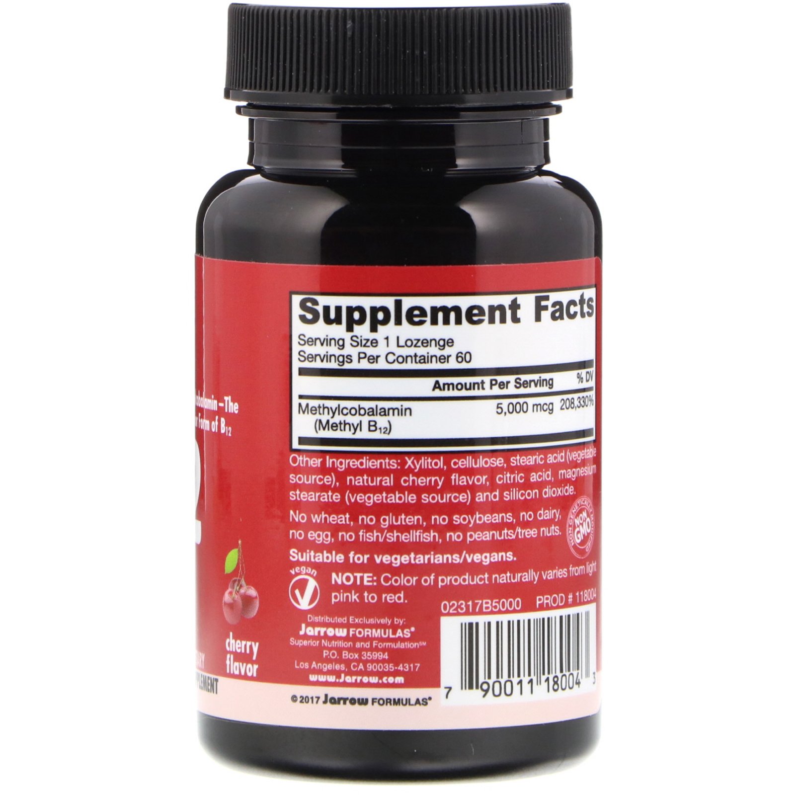 Jarrow Formulas, Metil B-12, Sabor Cereja, 5000 mcg, 60 Pastilhas - Imagem 2