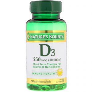 Nature's Bounty, D3, 250 mcg (10.000 UI), 72 Softgels de liberação rápida