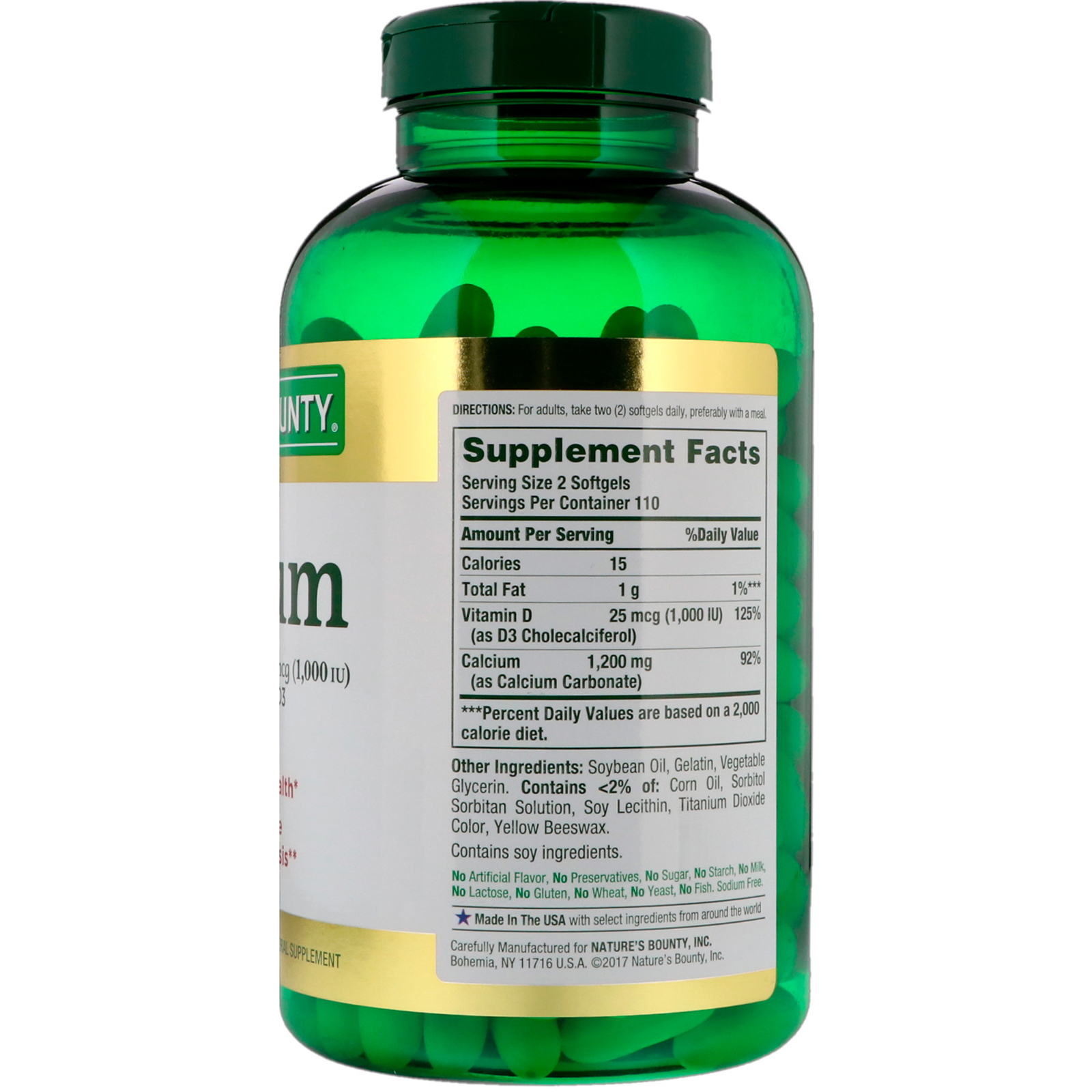 Nature's Bounty, Calcium Plus Vitamin D3, 1.200 mg, 220 Cápsulas Softgel de Liberação Rápida - Imagem 2