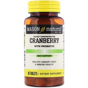 Mason Natural, Cranberry Altamente Concentrado Com Probióticos, 60 Comprimidos