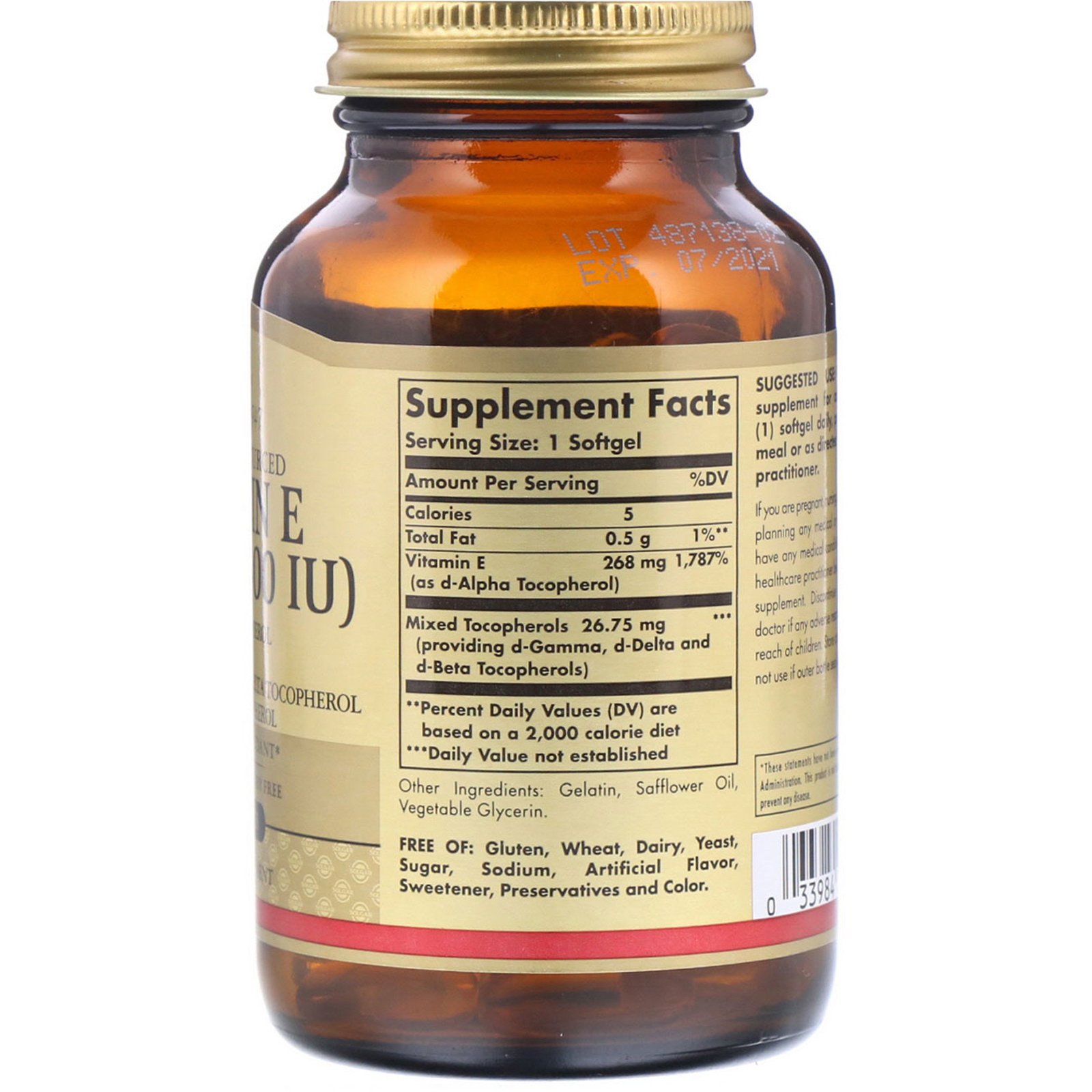 Solgar, Vitamina E de Origem Natural, 268 mg (400 UI), 100 Softgels - Imagem 2