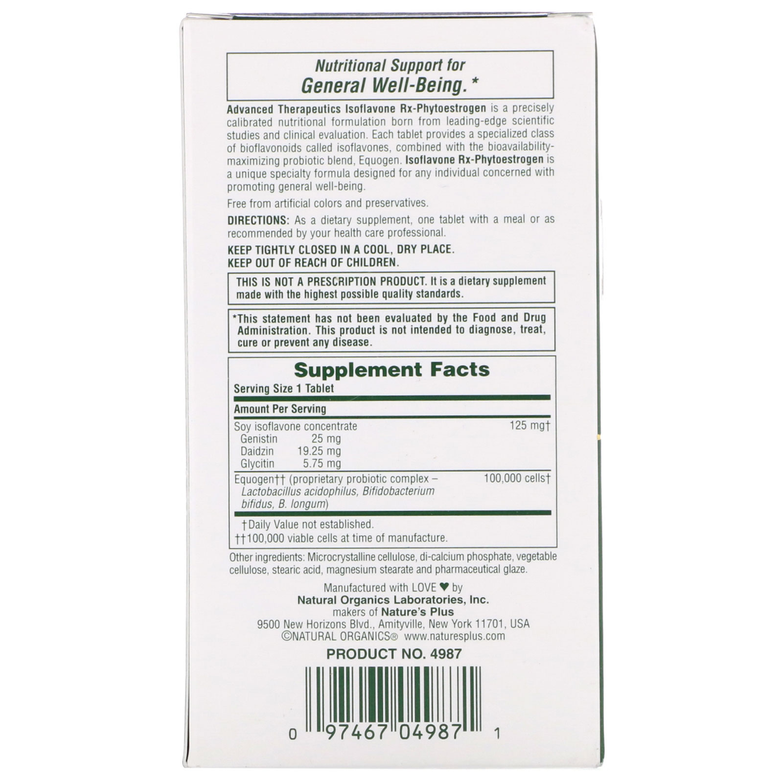 Nature's Plus, Terapêuticos avançados, isoflavona Rx-fitoestrogênio, 30 comprimidos - Imagem 2