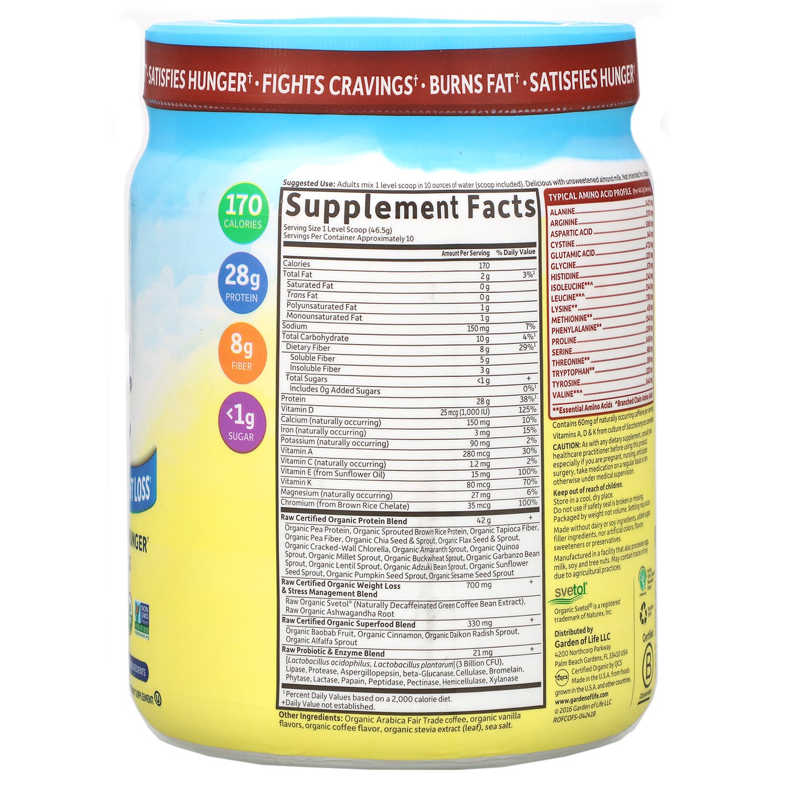 Garden of Life, RAW Organic Fit, High Protein for Weight Loss, Coffee, 16.40 oz (465 g) - Imagem 2