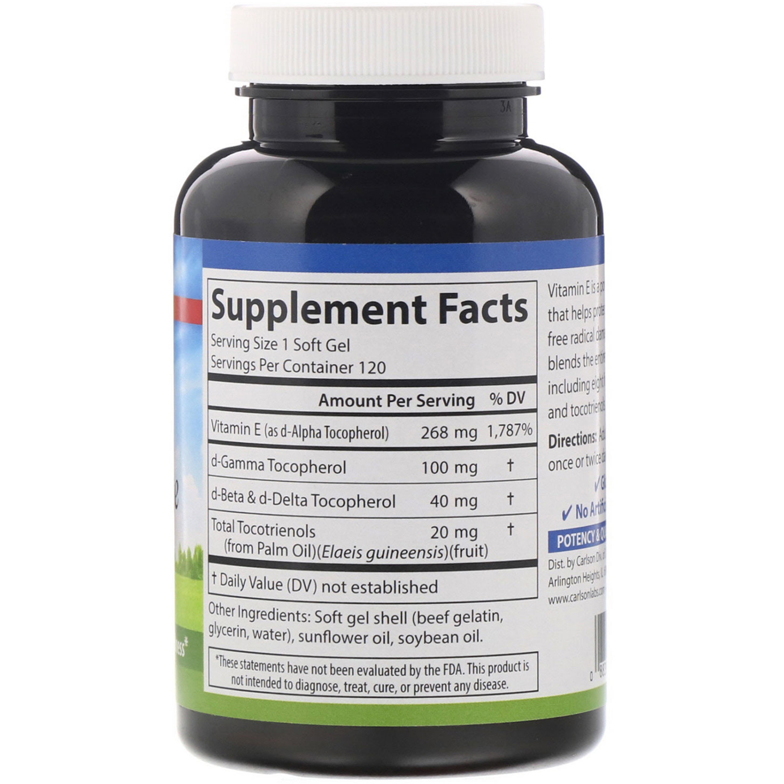 Carlson Labs, E-Gems Elite, Vitamina E, 400 UI (268 mg), 120 Cápsulas Softgel - Imagem 2