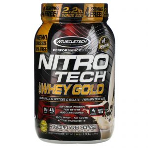 Muscletech, Nitro Tech, 100% Whey Gold, Cookies e Creme, 999 g