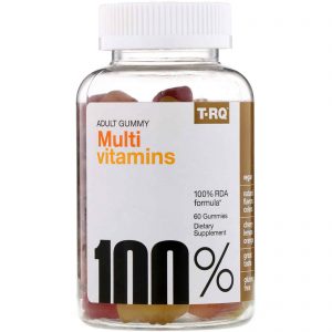 T-RQ, Balas de Goma para Adultos, Multivitamínico, Laranja, Limão, Cereja, 60 Balas de Goma