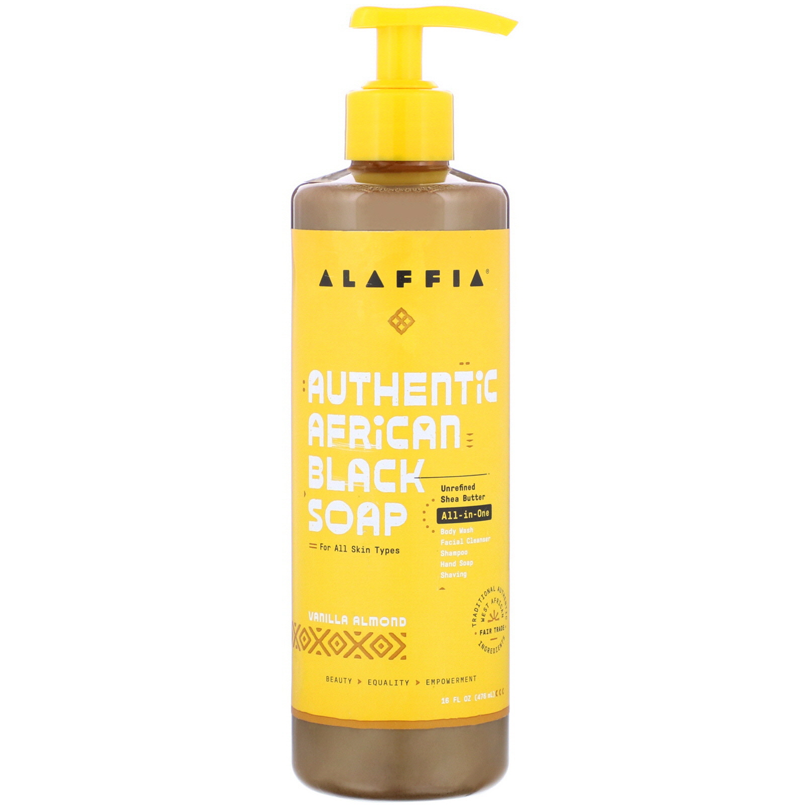 Alaffia, Sabonete Preto Africano Autêntico, Amêndoa e Baunilha, 16 fl oz (476 ml)