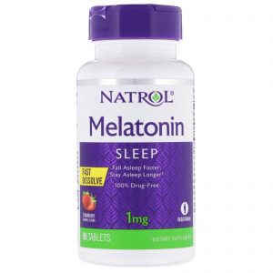 Natrol, Melatonina, Dissolução Rápida, Morango, 1 mg, 90 Comprimidos