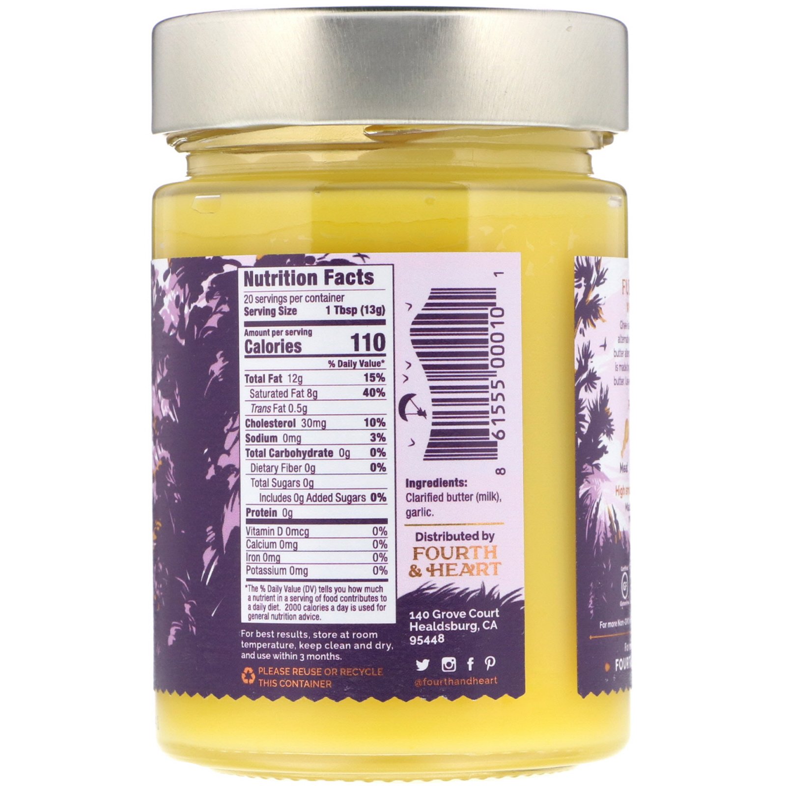 4th & Heart, Ghee Butter, Grass-Fed, Garlic, 9 oz (255 g) - Imagem 2