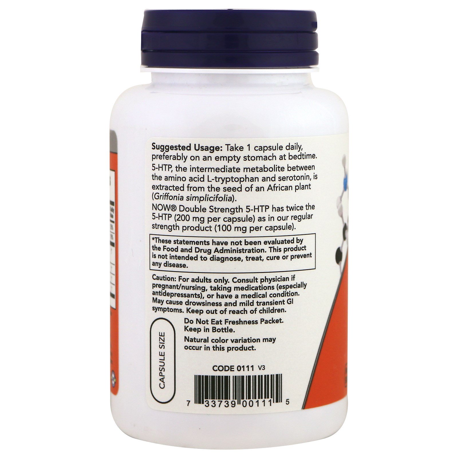 Now Foods, 5-HTP, Potência Dupla, 200 mg, 120 Cápsulas Vegetais - Imagem 3