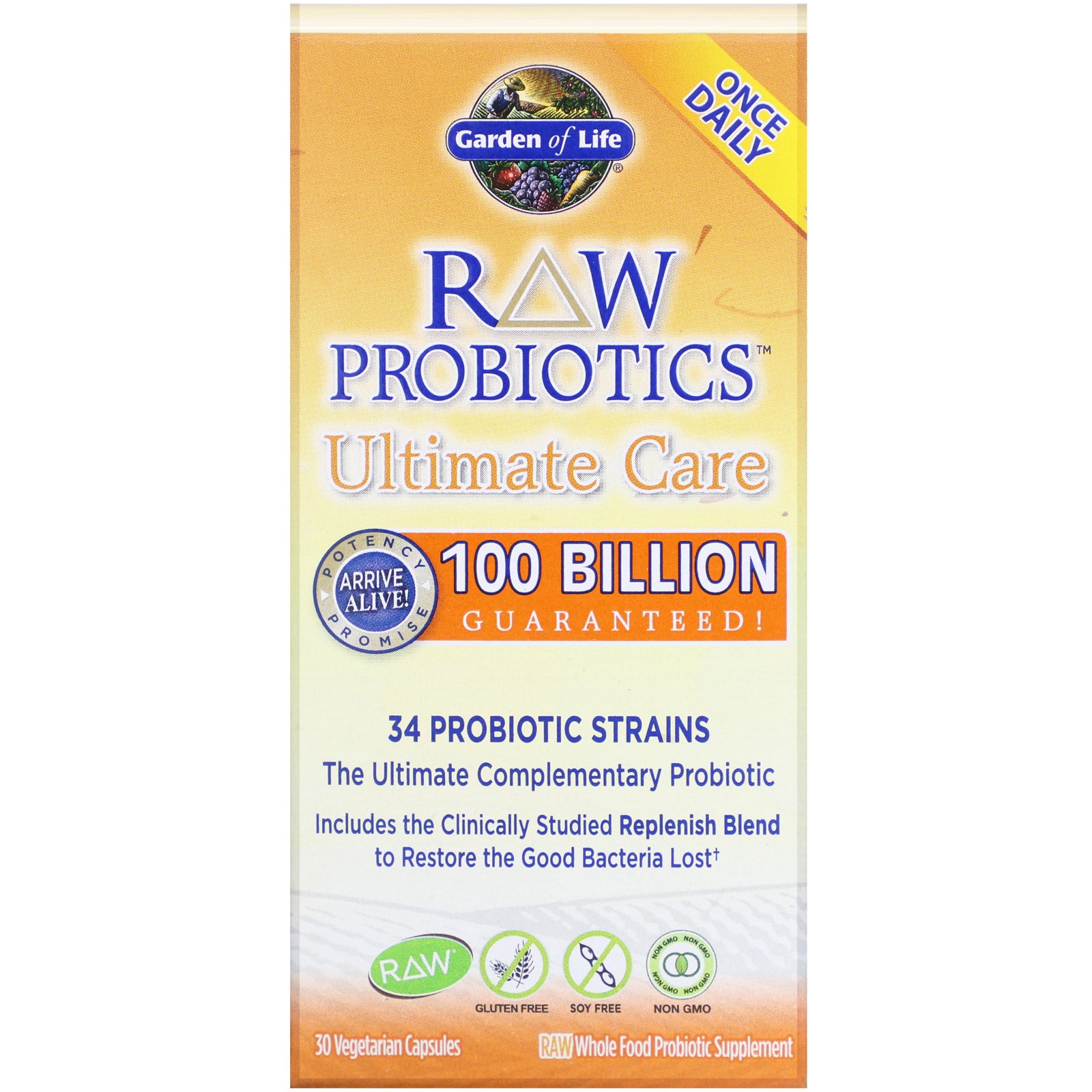 Garden of Life, RAW Probiotics, Ultimate Care, 30 Cápsulas Vegetais