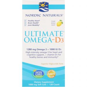 Nordic Naturals, Omega-D3 Ultimate, Limão, 1.000 mg, 120 Softgels