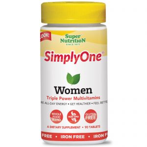 Super Nutrition, SimplyOne, Multivitamínico de Potência Tripla para Mulheres, Sem Ferro, 90 Comprimidos