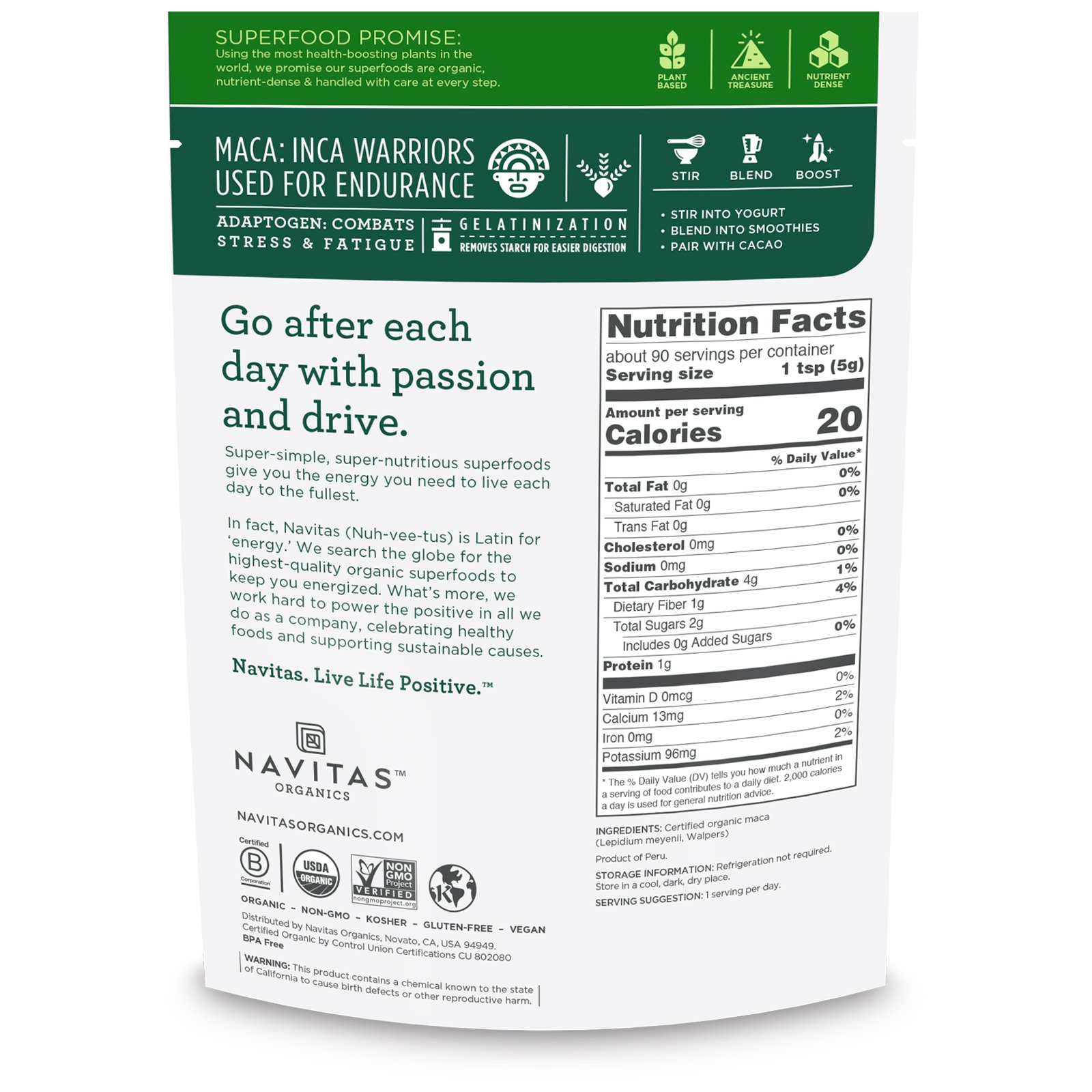 Navitas Organics, Maca Orgânica, Gelatinizada, 454 g (16 oz) - Imagem 2