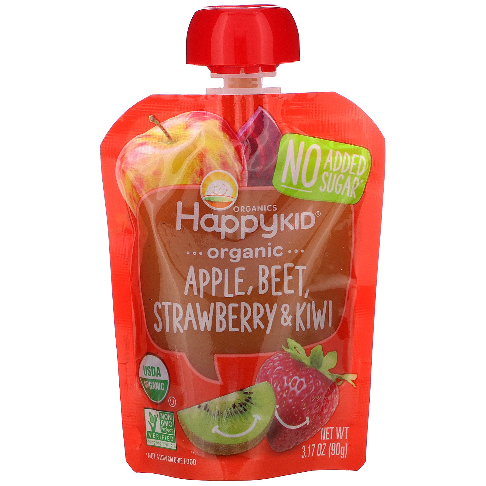 Happy Family Organics, Happy Squeeze, Superalimentos Orgânicos, Twist, Maçã Orgânica, Beterraba, Morango e Kiwi, 4 Sachês, 90 g (3,17 oz) Cada - Imagem 3
