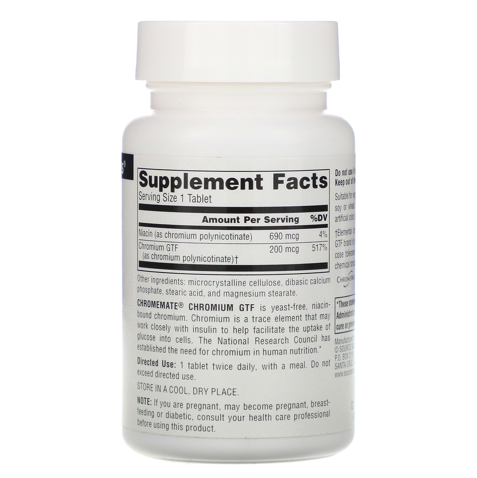 Source Naturals, Chromemate, Cromo GTF, 200 mcg, 240 tabletes - Imagem 2