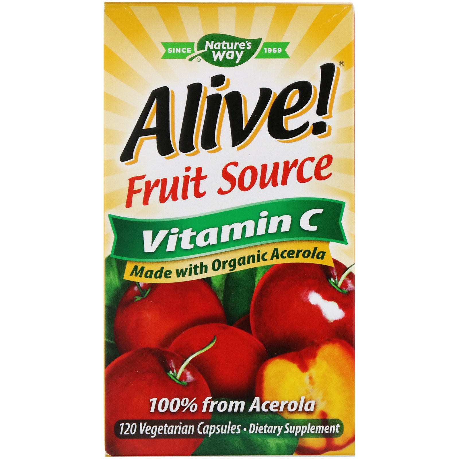 Nature's Way, Alive!, Fruit Source, Vitamina C, 120 Cápsulas Vegetarianas