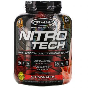 Muscletech, Nitro Tech, Isolado de Soro de Leite + Músculo Magro, Morango, 1,80 kg (3,97 libras)