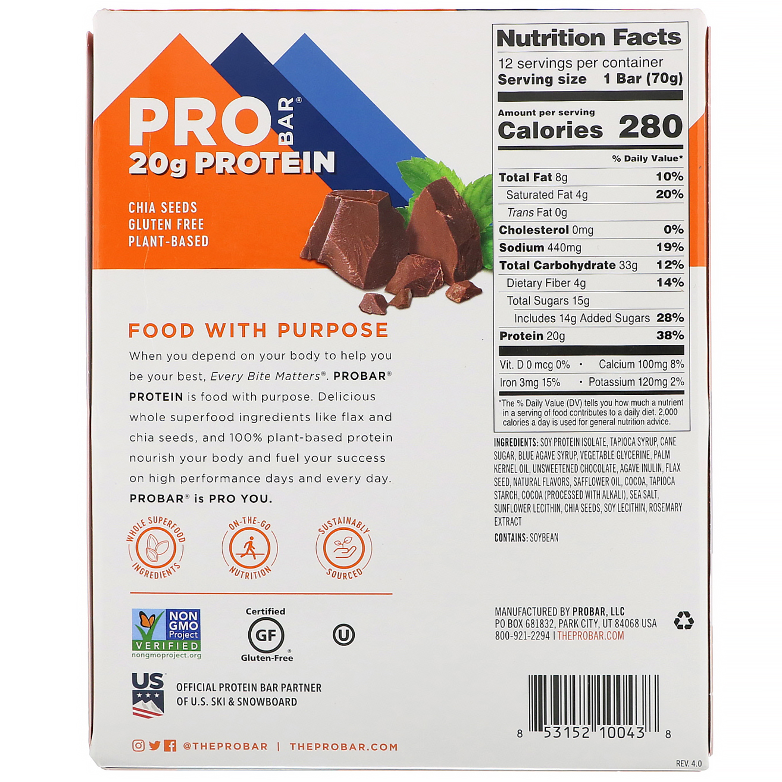 ProBar, Protein Bar, Mint Chocolate, 12 Bars, 2.47 oz (70 g) Each - Imagem 3