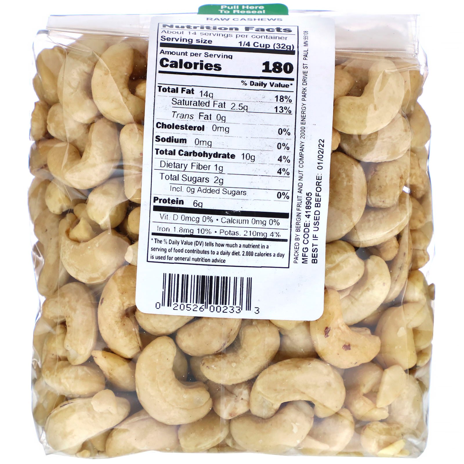 Bergin Fruit and Nut Company, Castanhas de Caju Cruas, 454 g - Imagem 2