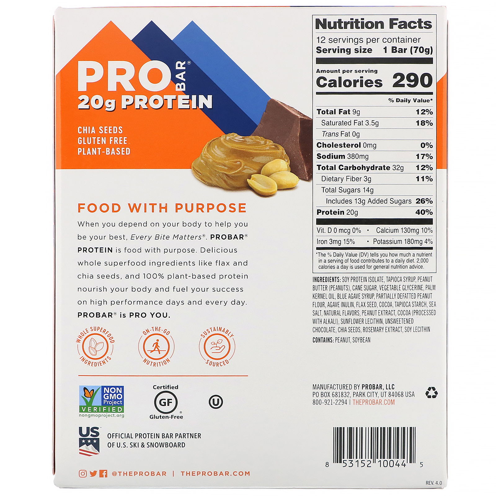 ProBar, Barra de Proteína, Chocolate com Manteiga de Amendoim, 12 Barras, 70 g (2,47 oz) Cada - Imagem 3