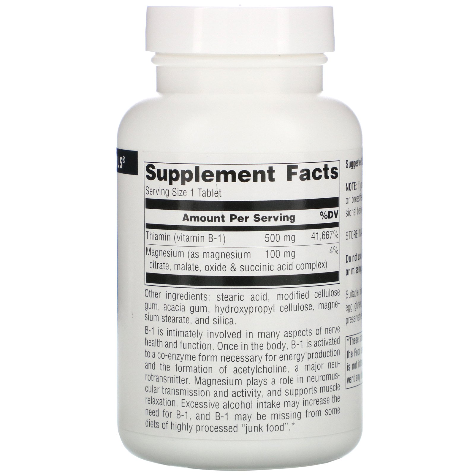 Source Naturals, B-1, Alta Potência, 500 mg, 100 Tabletes - Imagem 2