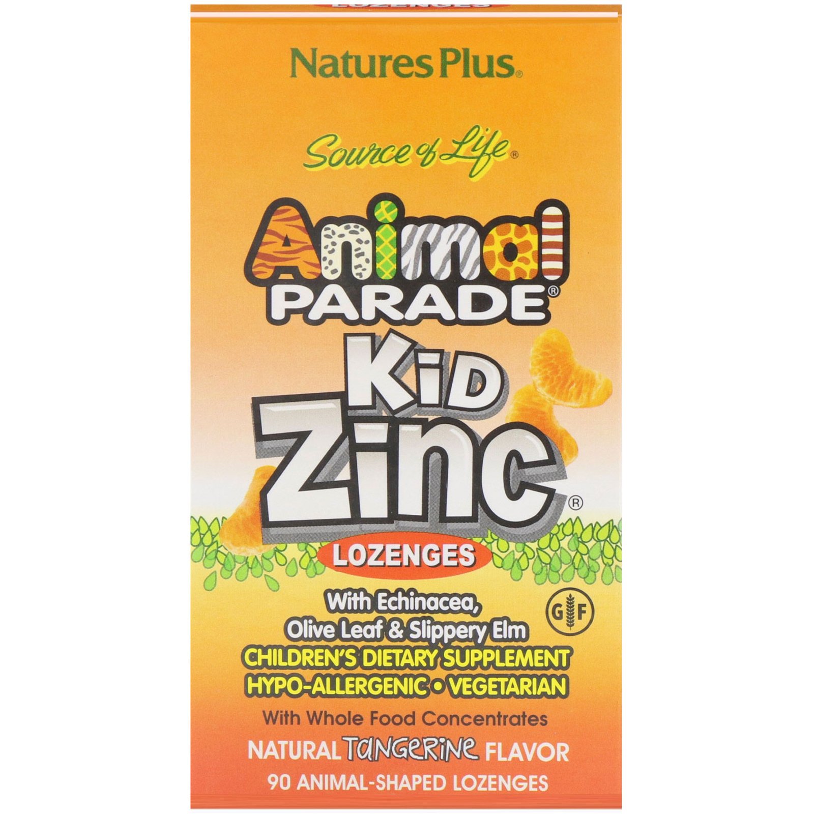 Nature's Plus, Source of Life, Animal Parade, Pastilhas de Zinco para Crianças, Sabor Natural de Tangerina, 90 Pastilhas em Forma de Animal