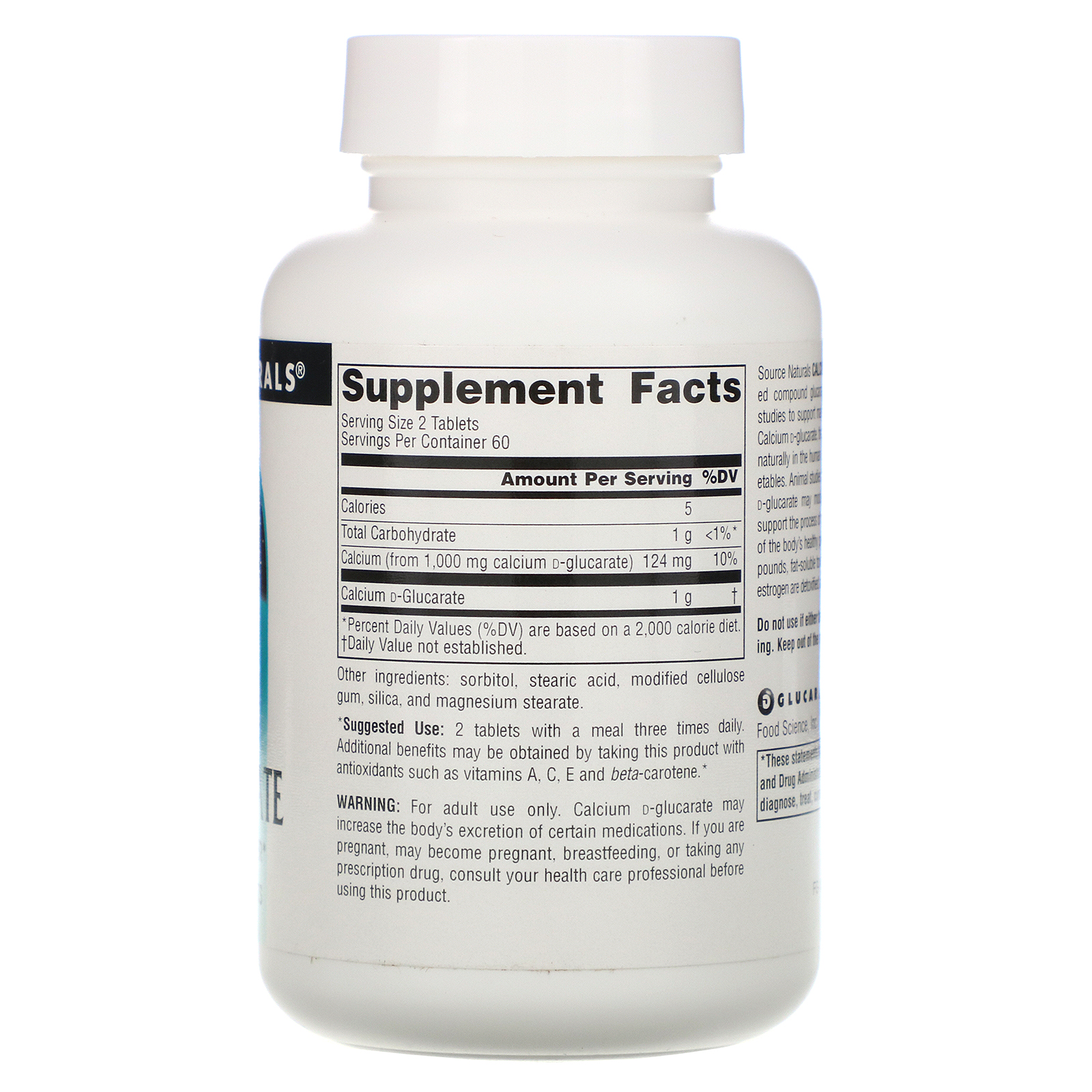 Source Naturals, D-Glucarato de Cálcio, 500 mg, 120 Comprimidos - Imagem 2