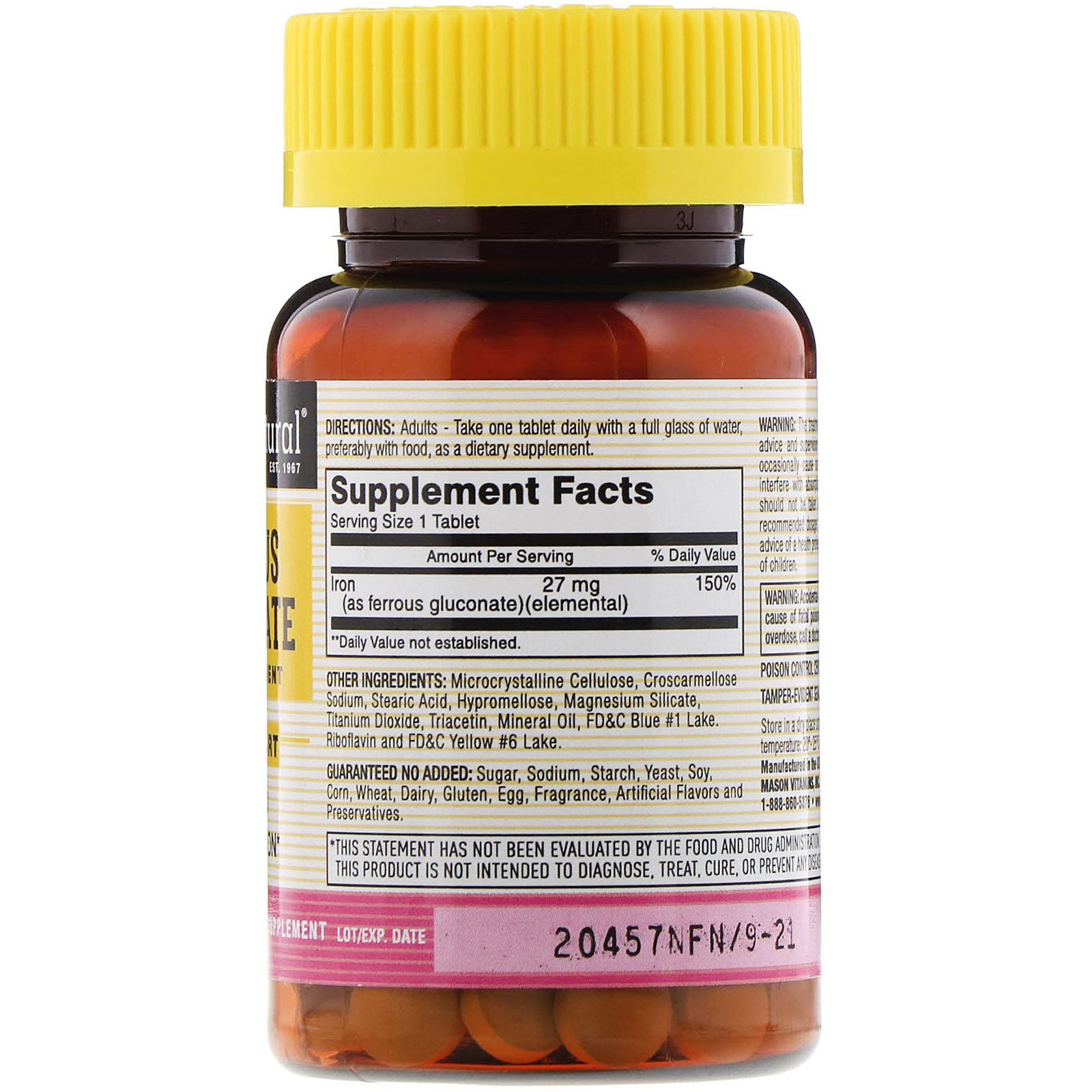 Mason Natural, Ferrous Gluconate, 100 Tablets - Imagem 2